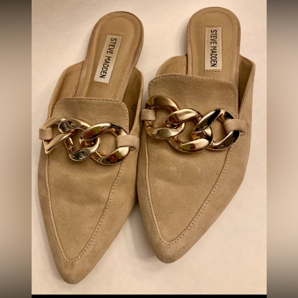 Steve Madden Slip On Mule Camel Suede Gold Tone Chain Cowgirl Event Woman Size 7 - Picture 7 of 12